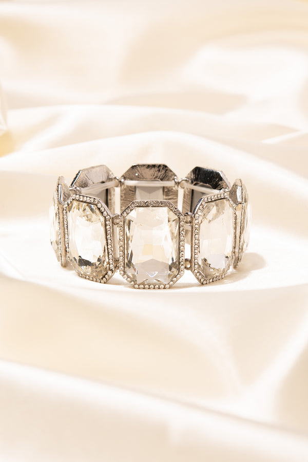 Margaret Embellished Rectangle Stone Bracelet - Silver