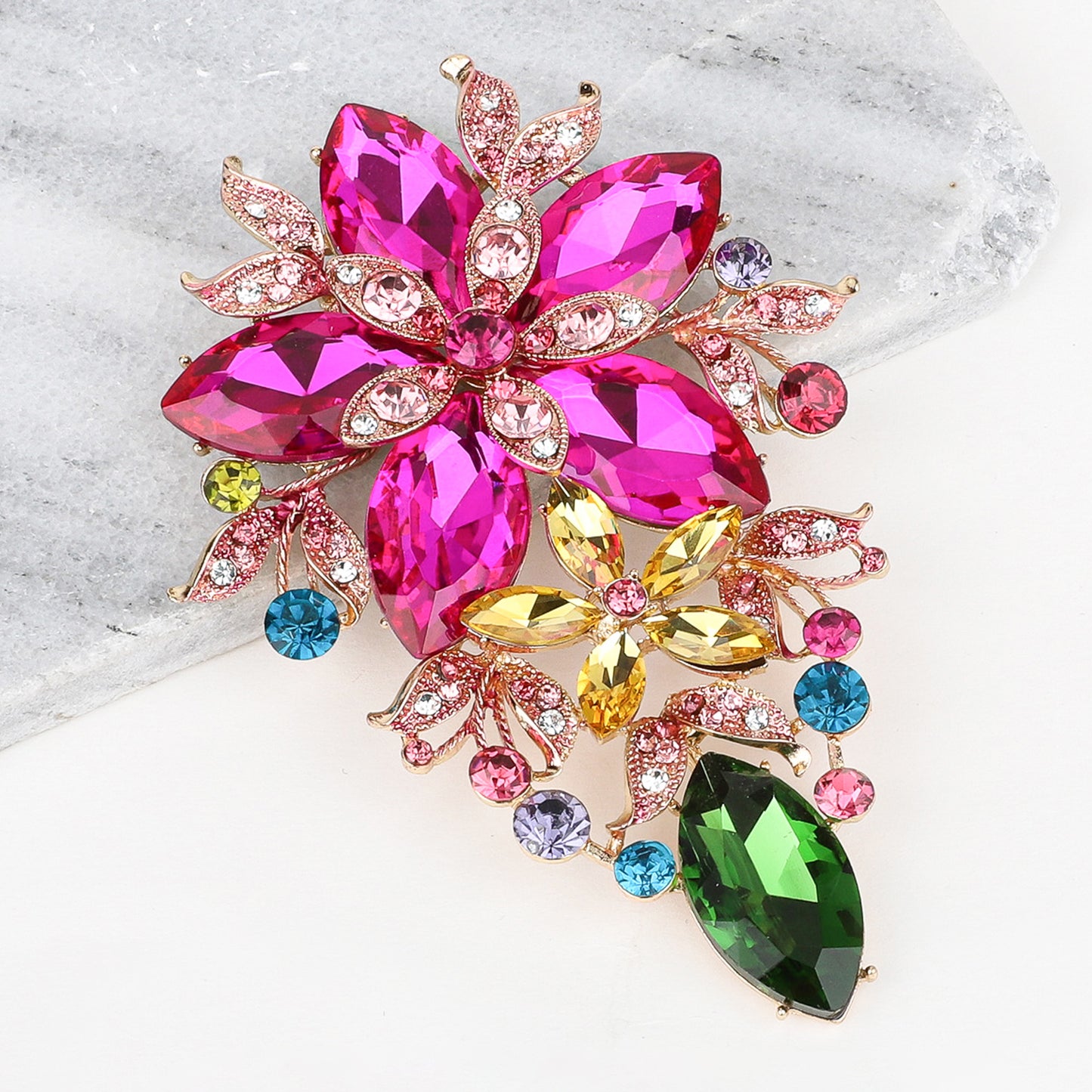 Piper Floral Statement Rhinestone Brooch - Multicolor