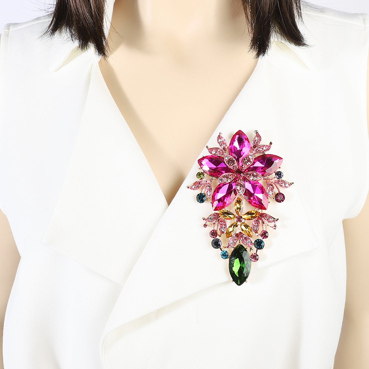 Piper Floral Statement Rhinestone Brooch - Multicolor