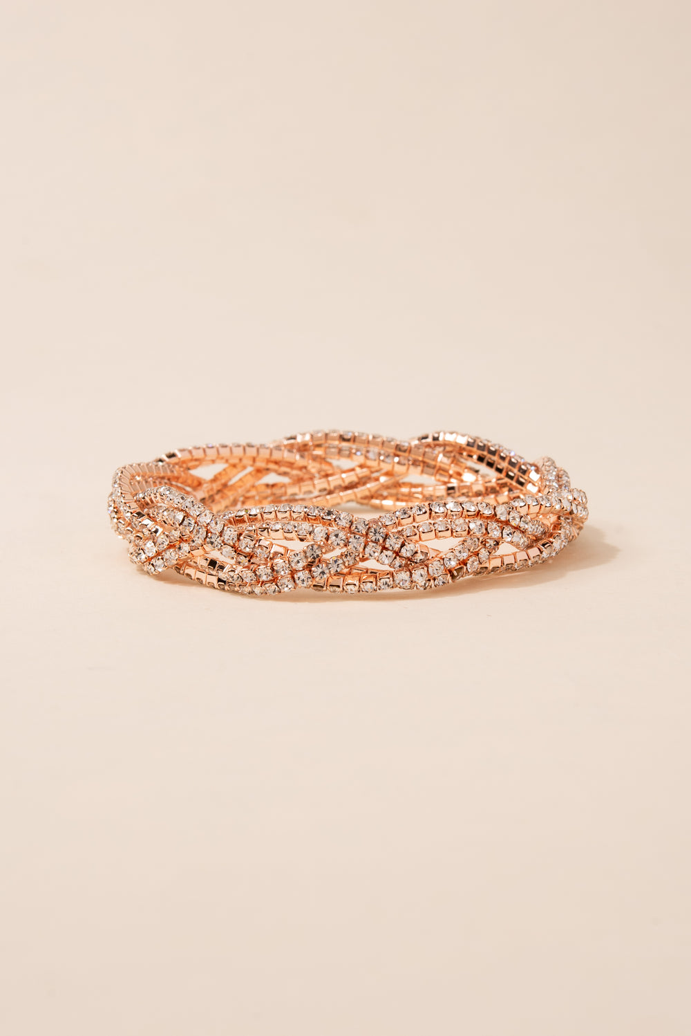 Charmed Braided Rhinestone Stretch Bracelet - Rose Gold