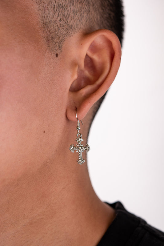 Vintage Cross Dangle Earrings - Silver