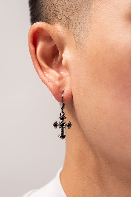 Vintage Cross Dangle Earrings - Black