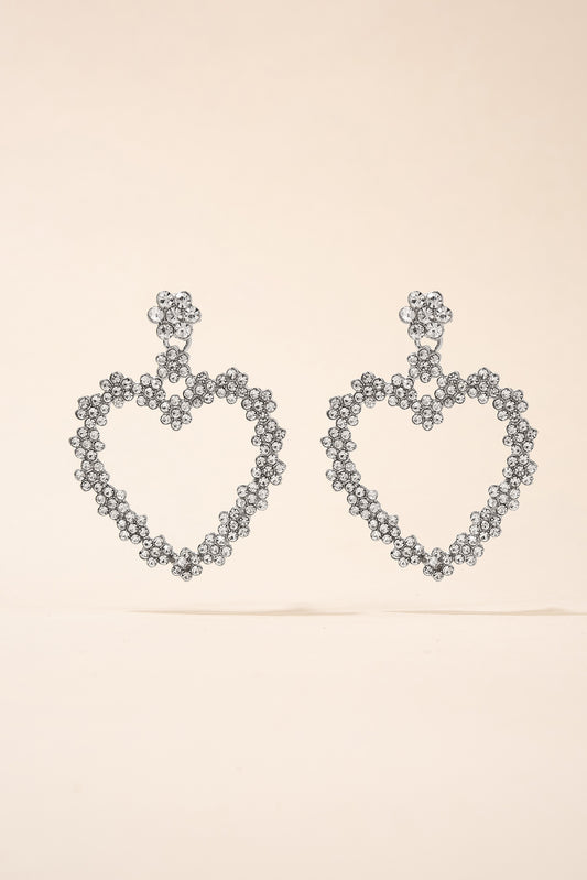 Flower Heart Rhinestone Post Earrings