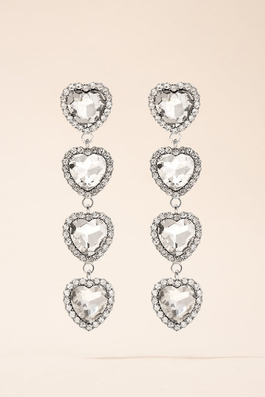 Francesca Glass Heart Drop Post Earrings - Silver