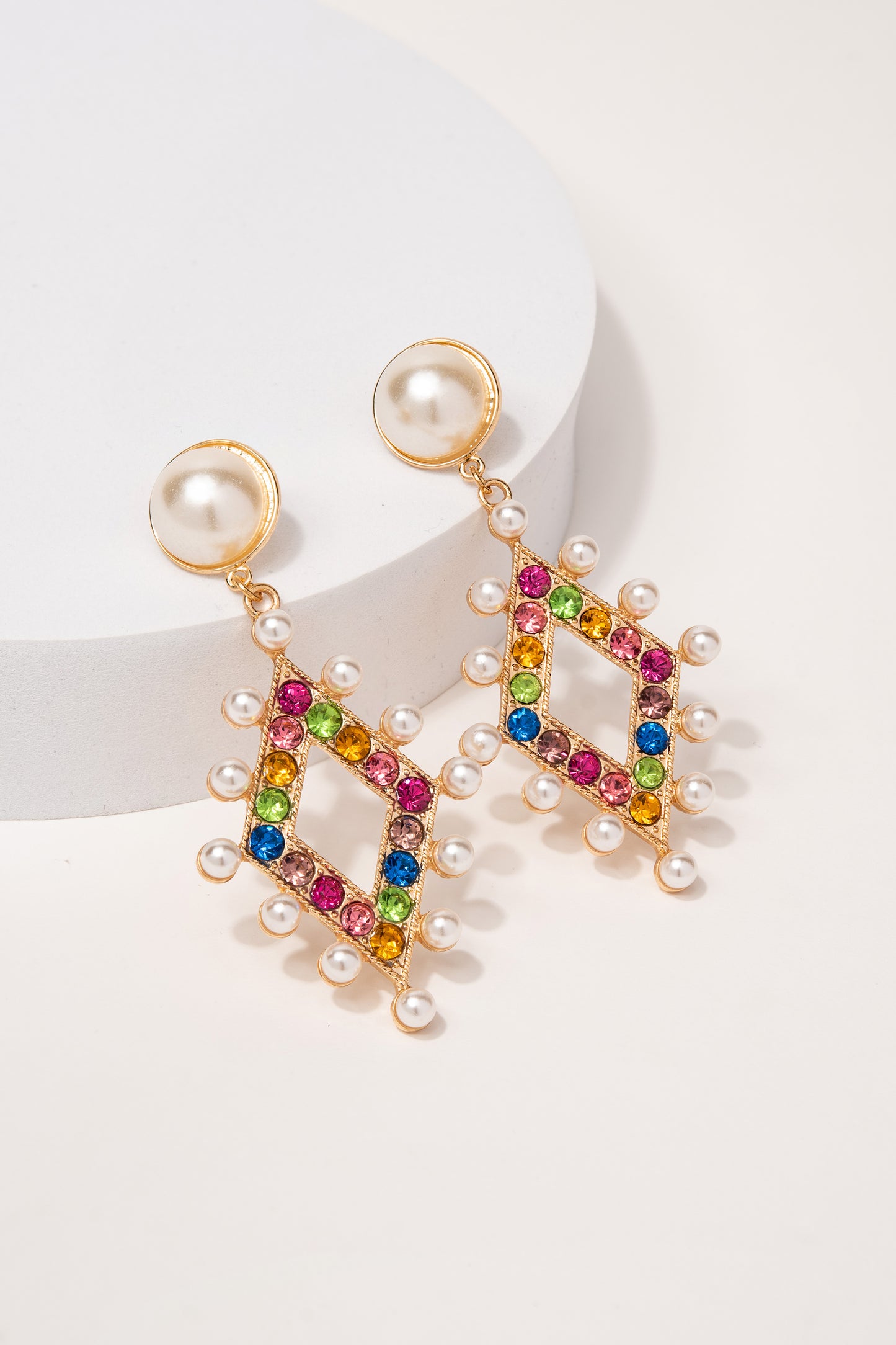 Louella Rhinestone and Pearl Drop Earrings - Multi