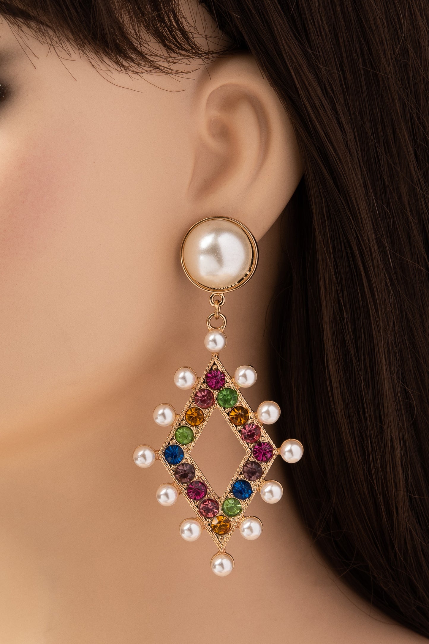 Louella Rhinestone and Pearl Drop Earrings - Multi