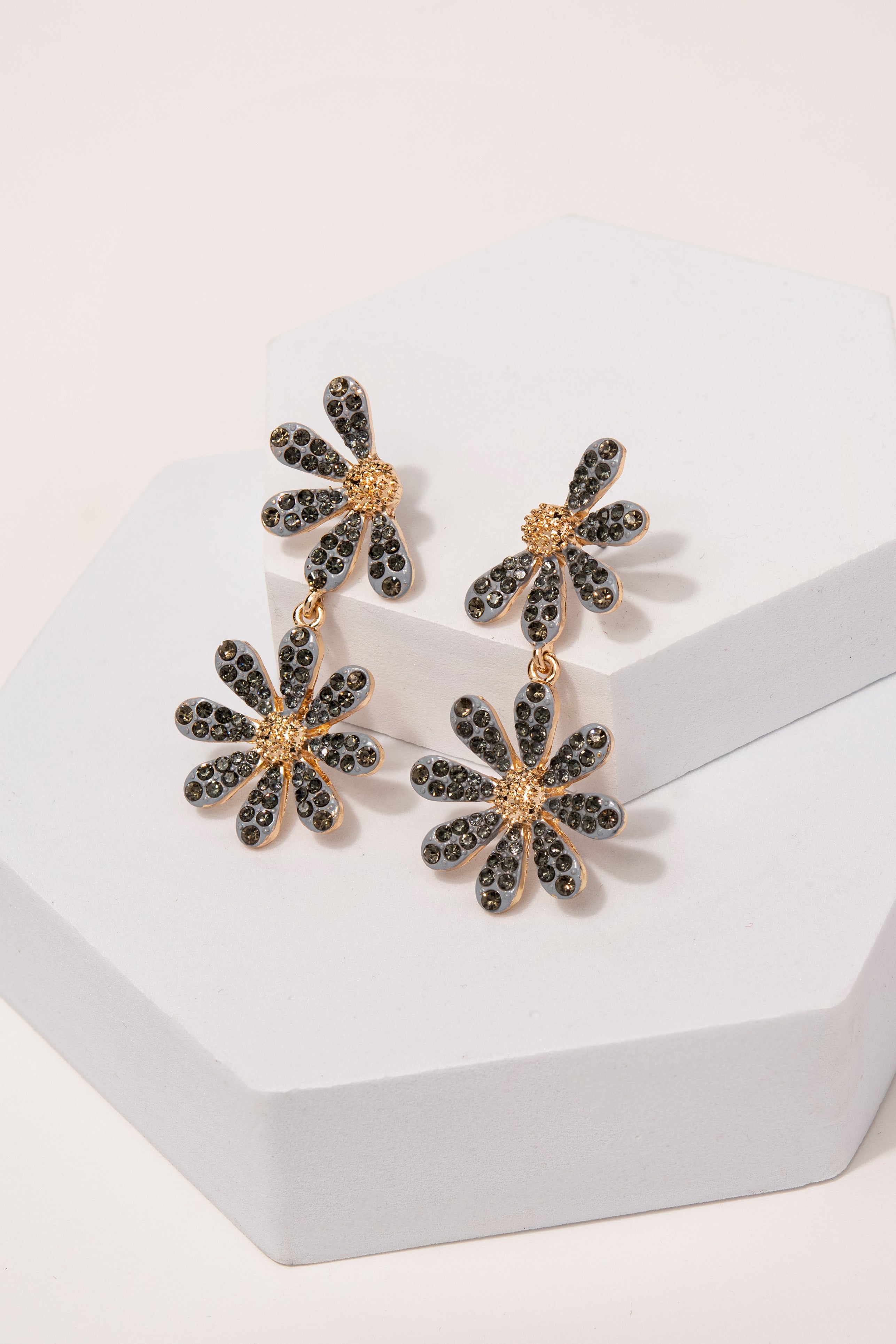 Abigail Flower Rhinestone Earrings | Black