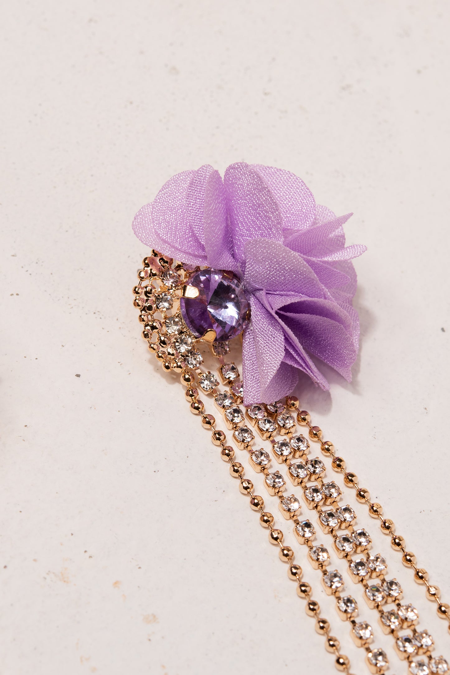 Petal Puff with Rhinestone Tassel Earrings - Lavender