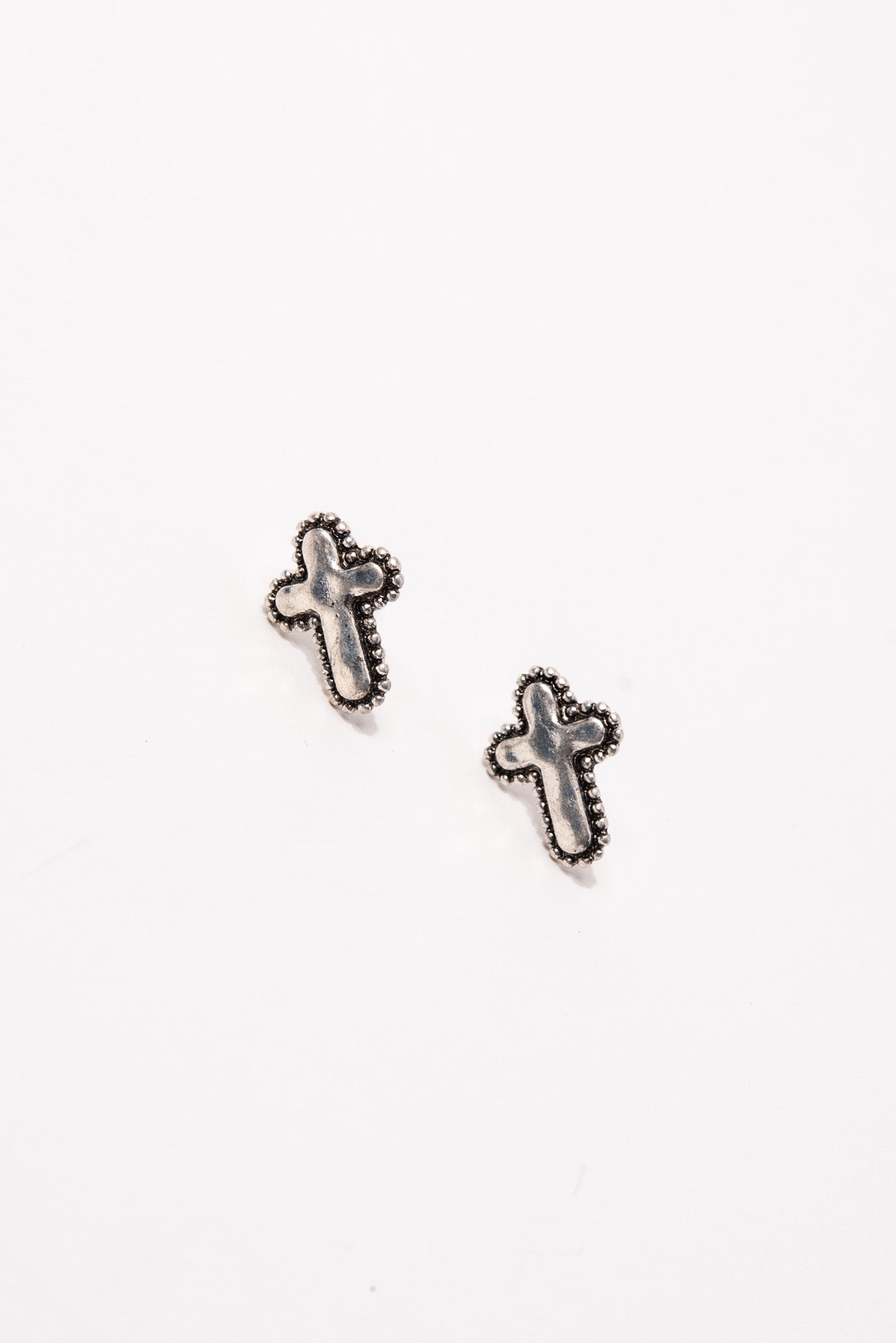 Handmade Tailored Cross Stud Earrings - Silver