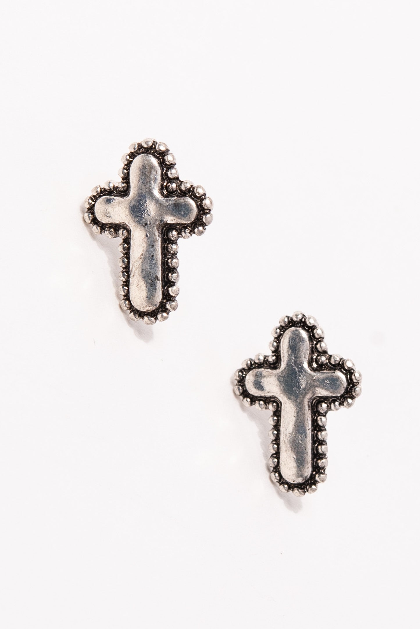 Handmade Tailored Cross Stud Earrings - Silver