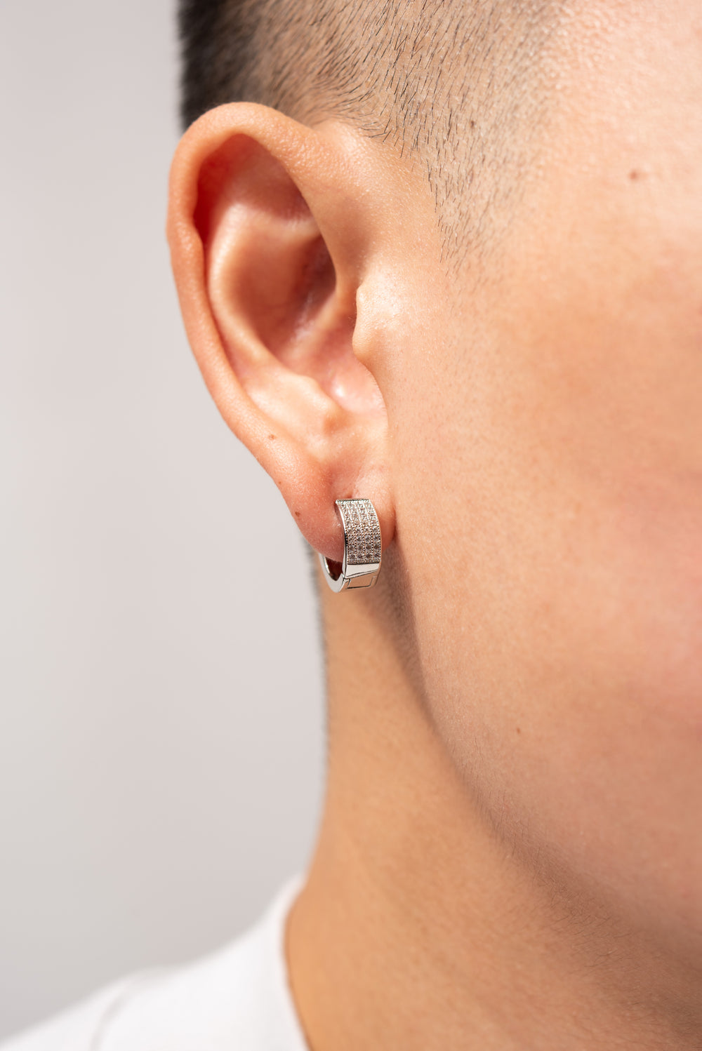 Cubic Zirconia Pave Huggie Hoop Earrings - Silver