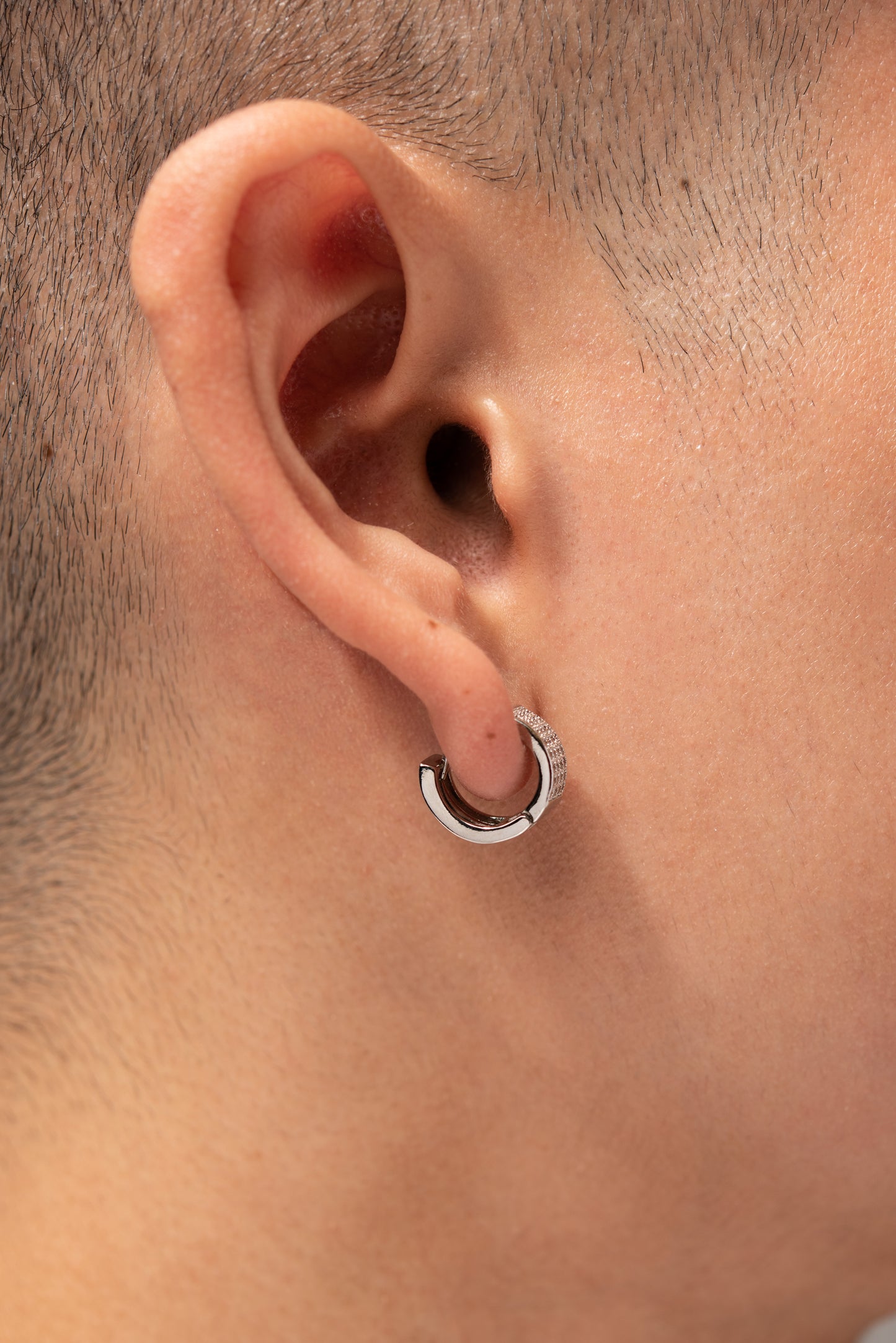 Cubic Zirconia Pave Huggie Hoop Earrings - Silver