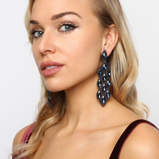 Esther Marquise Stone Drop Clip-on Earrings - Navy