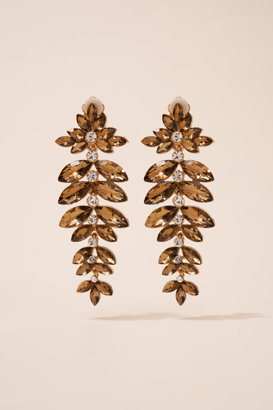 Charlotte Leaf Rhinestone Clip-on Earrings - Copper