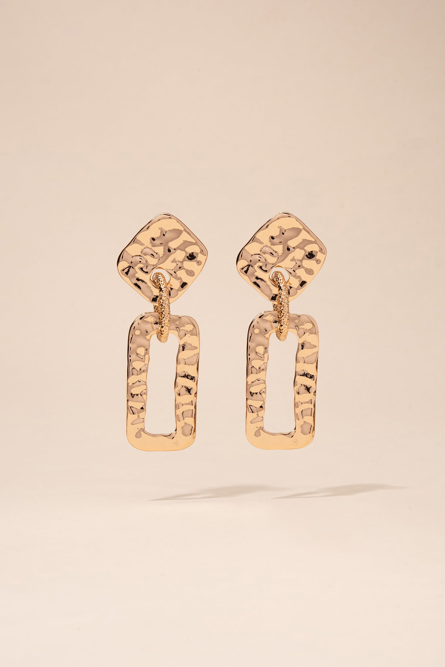 Metal Textured Geometric Drop Earrings - Gold