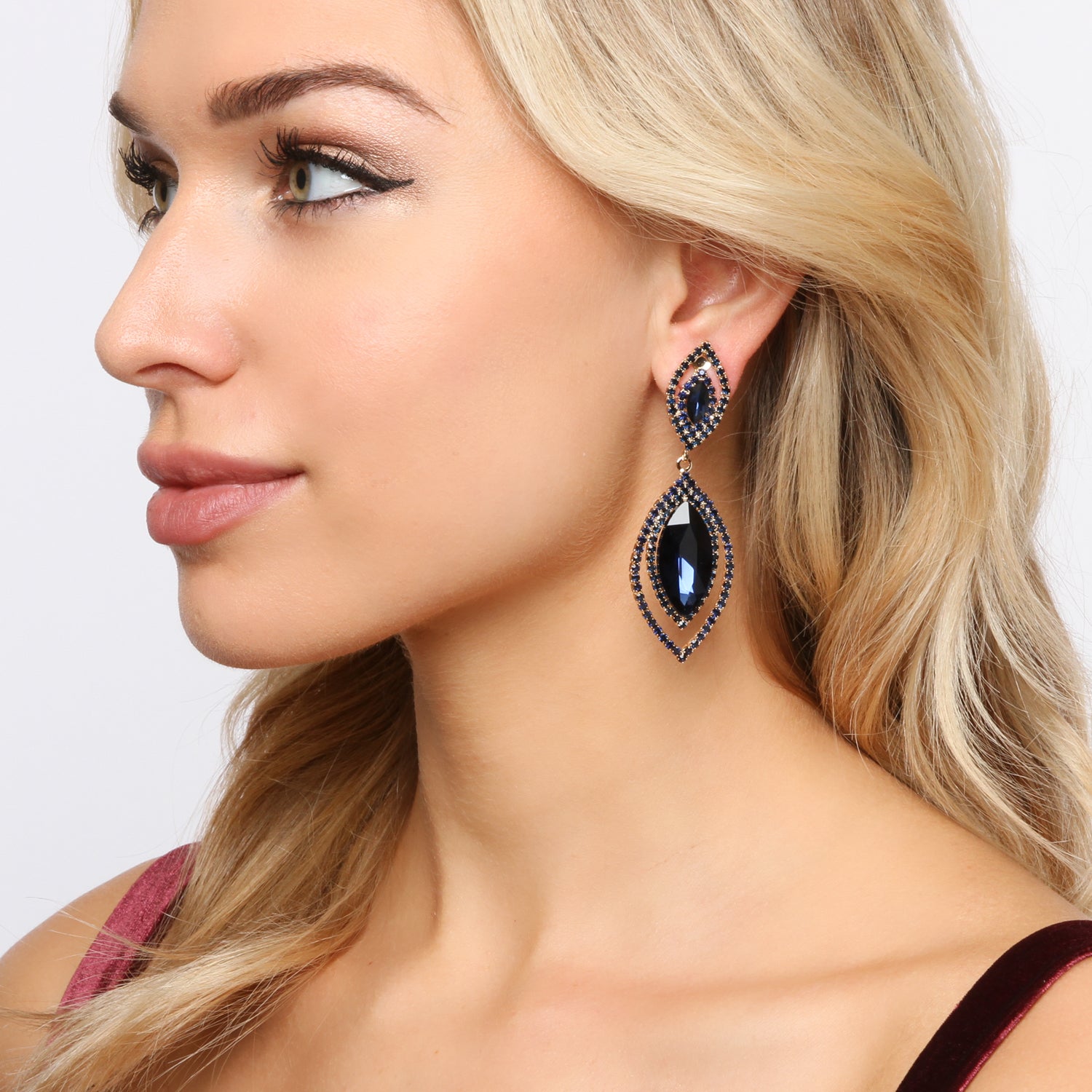 Zara Double Halo Teardrop Clip-on Earrings | Navy