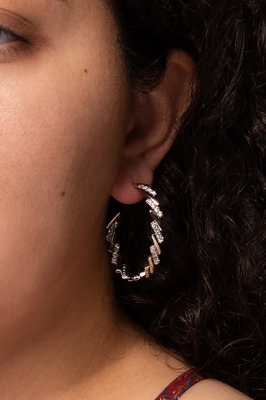 Jolie Rhinestone Studded Cascading Rectangle Open Hoop Earrings - Silver