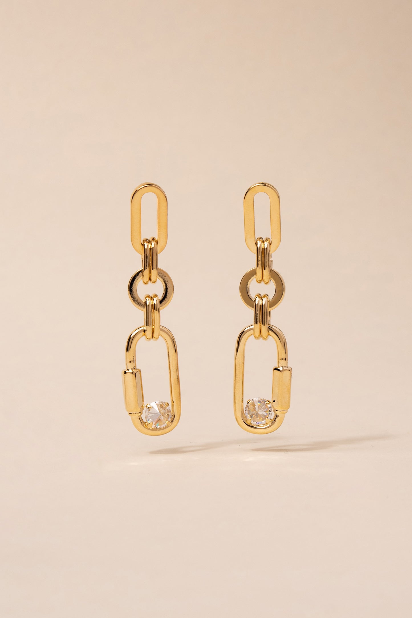 Rhinestone Paper Clip Link Earrings - Gold