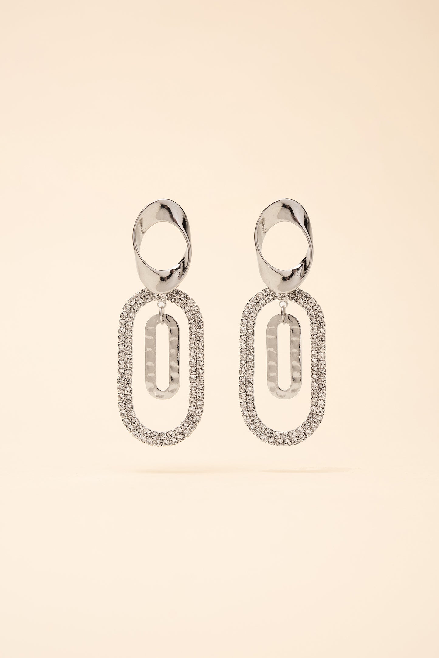 Bethany Rhinestone Pave Double Paperclip Earrings - Silver