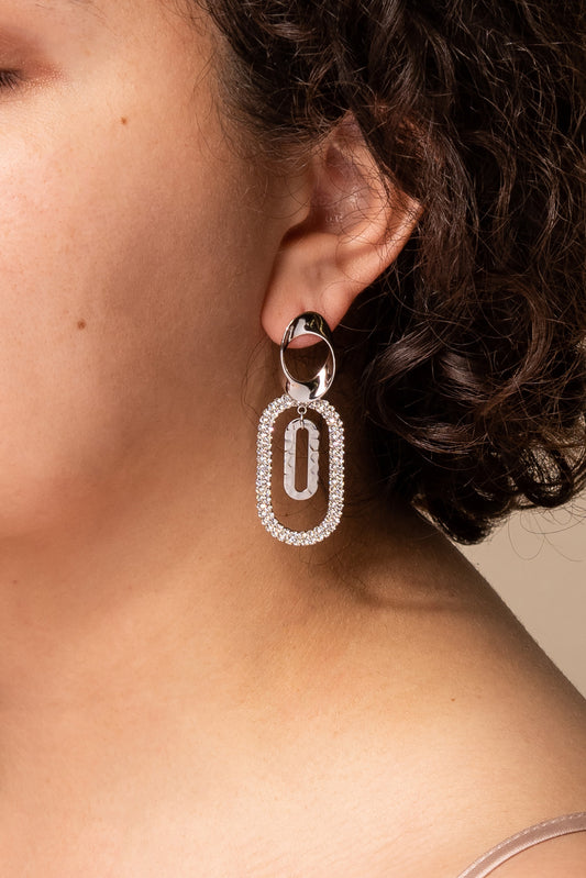 Bethany Rhinestone Double Paperclip Earrings | Silver