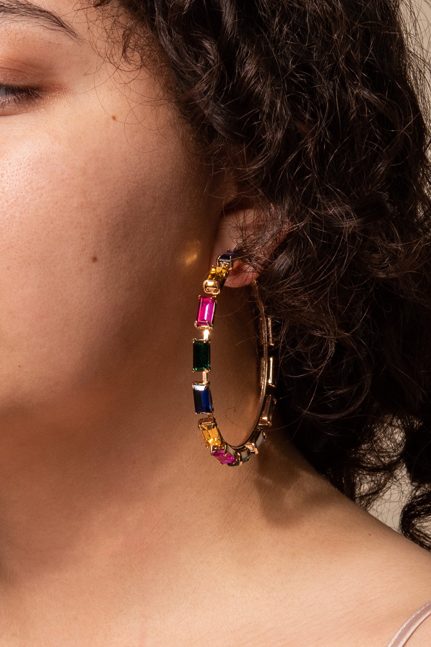 Crissy Rectangular Rhinestones Hoop Earrings - Multicolor