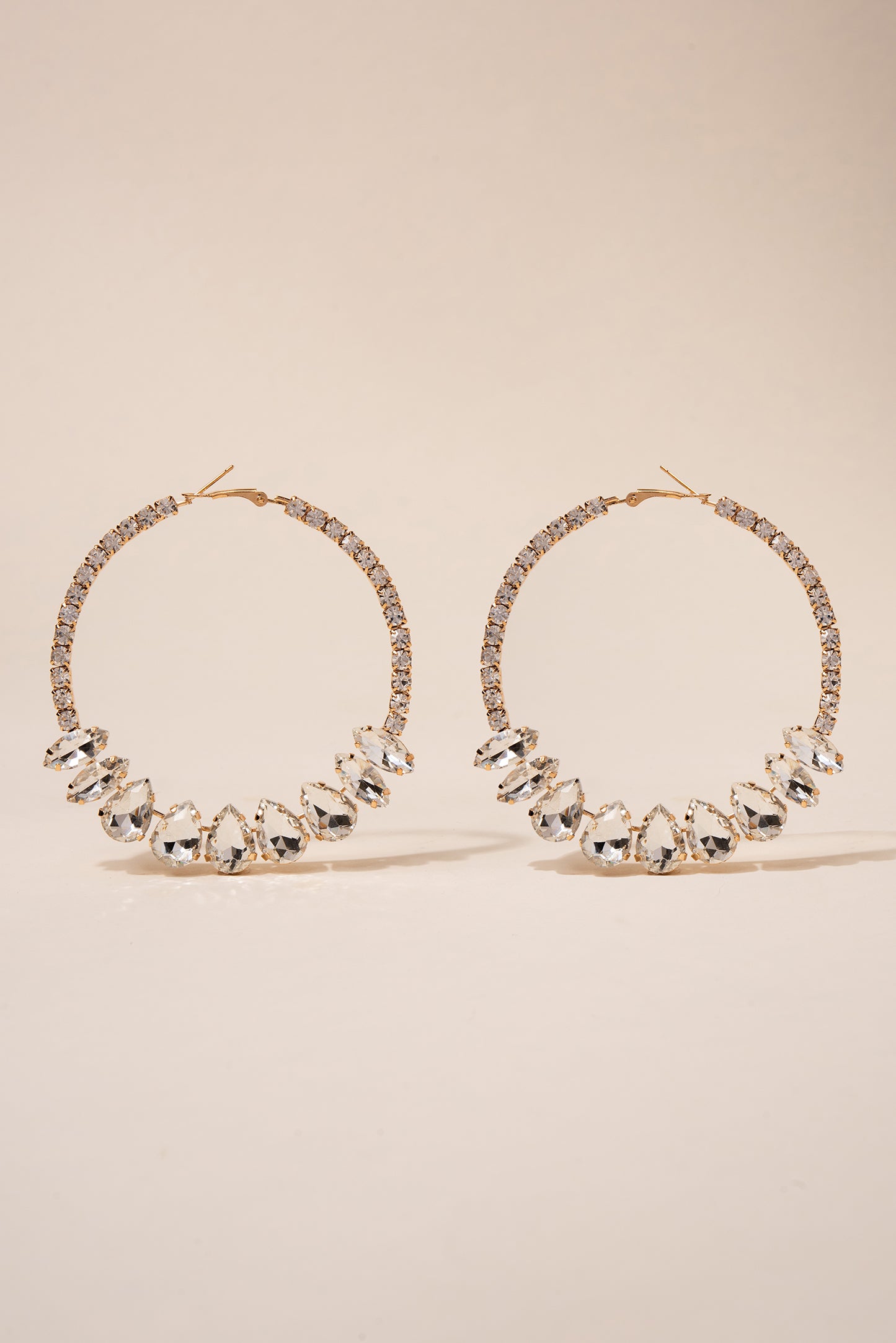 Rhinestone Embellished Hoop Earrings - Gold Clear