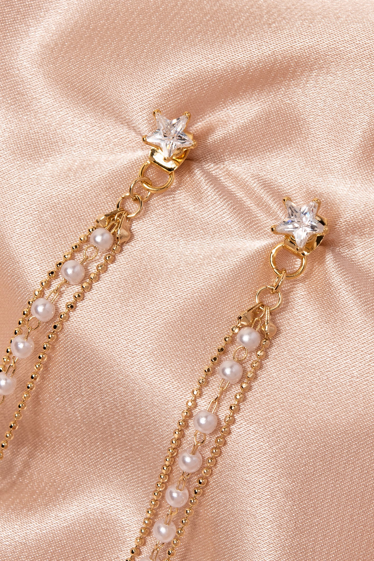 Beaded Multi Strand Neck Star Earrings - Gold
