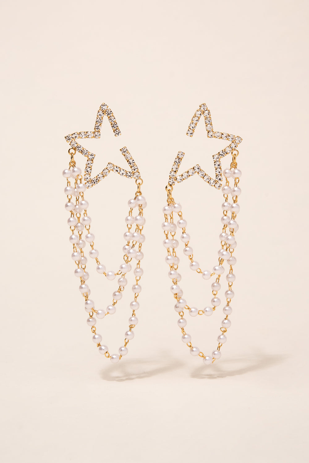 Star Post with Hanging Pearl Earrings - Gold