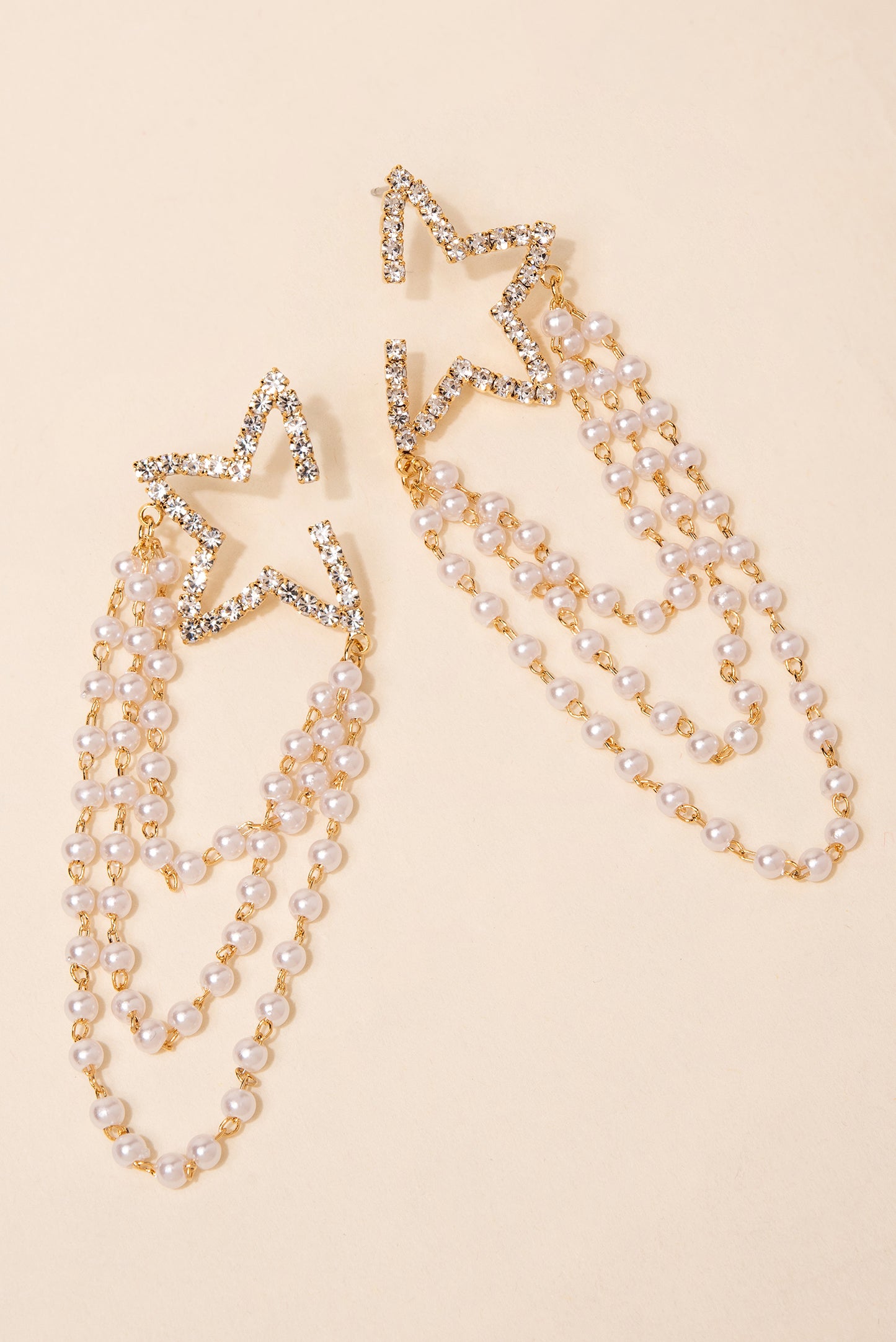 Star Post with Hanging Pearl Earrings - Gold