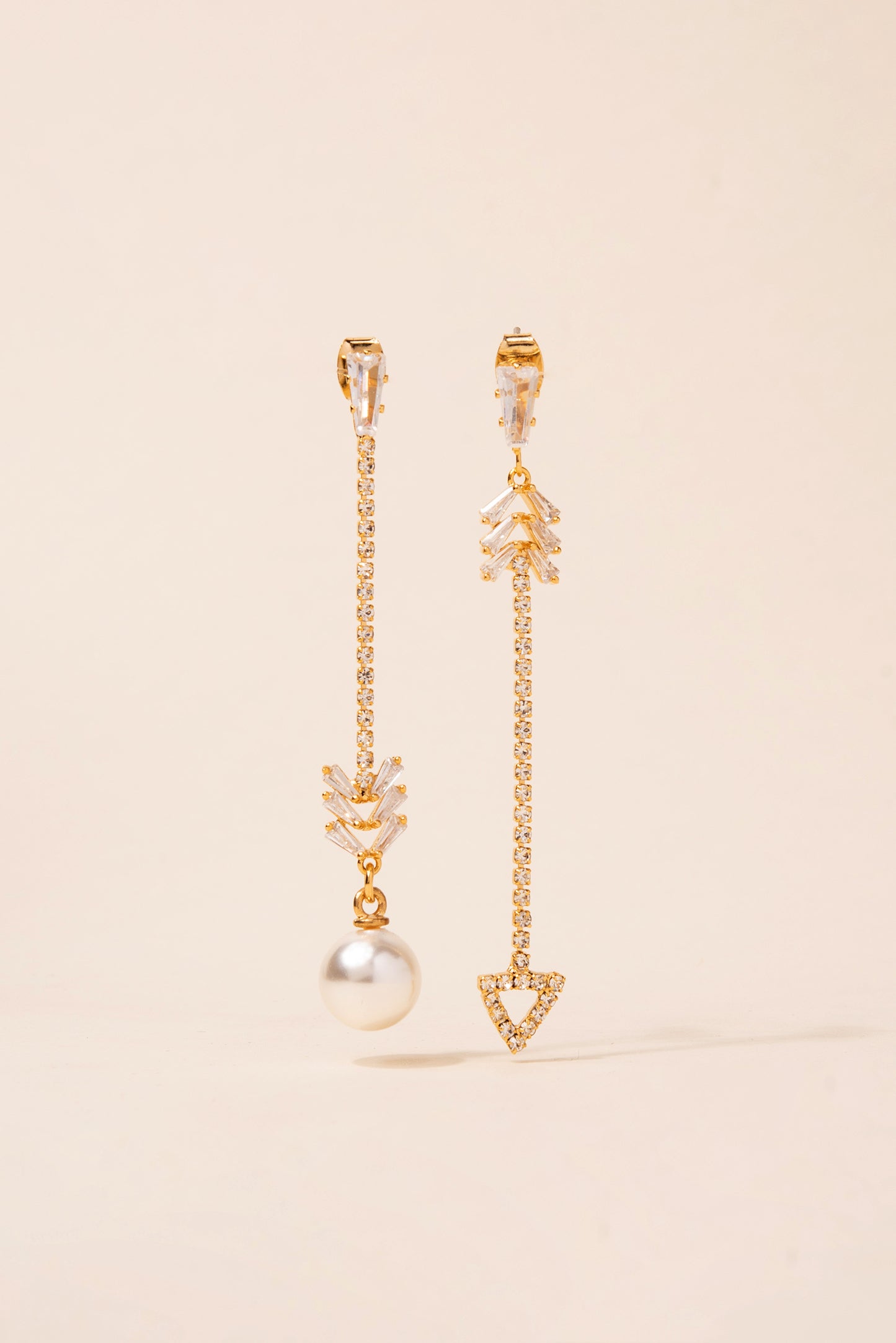 Pearl and Triangle Post Drop Earrings - Gold