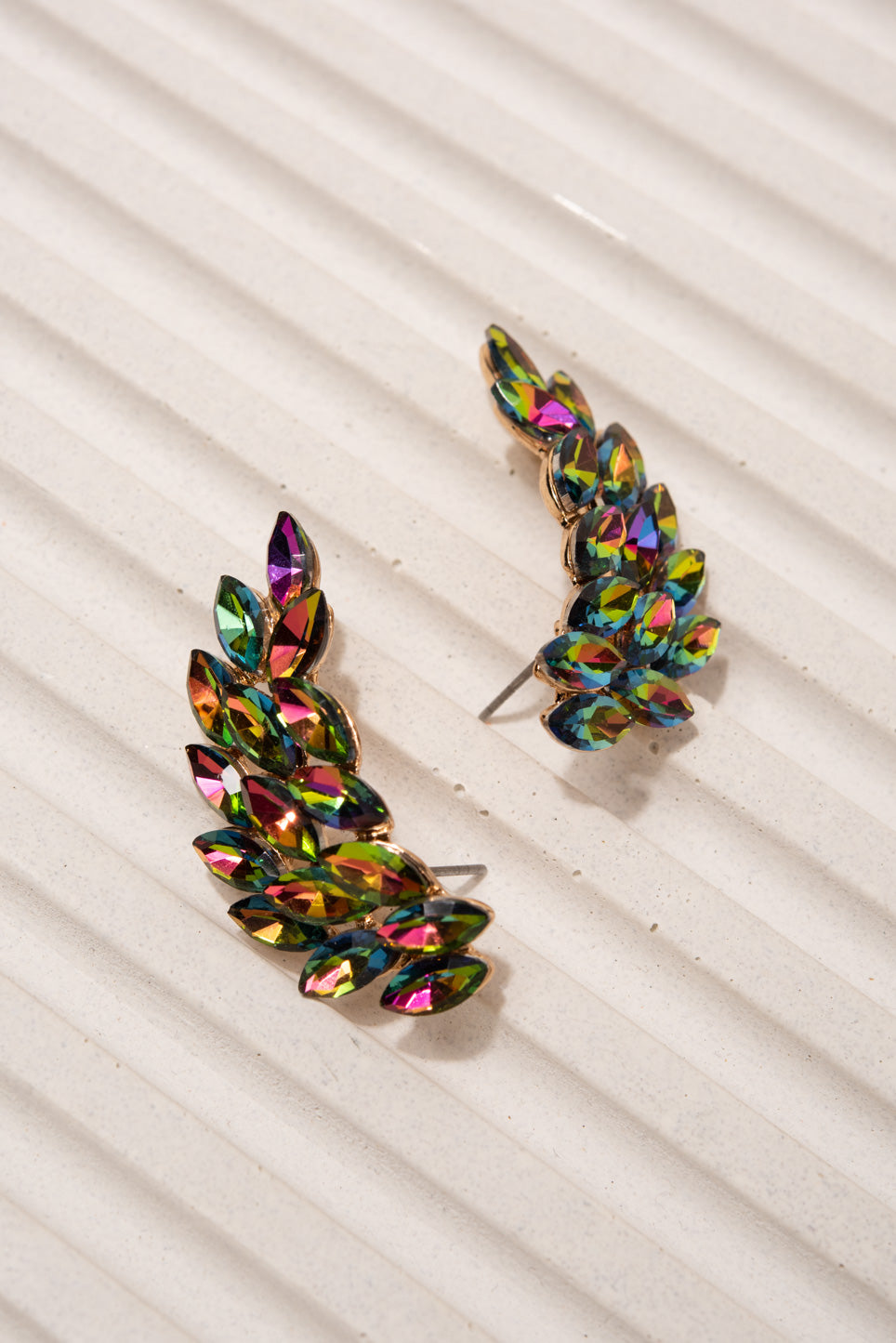 Cherub Crawler Wing Post Earrings - Green Rainbow