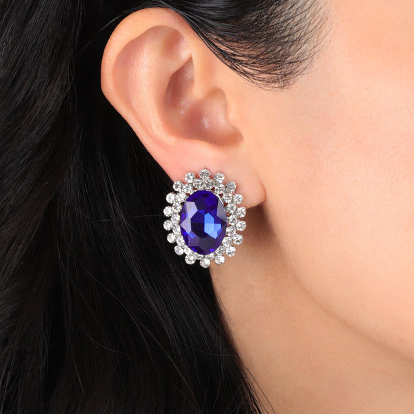 Daisy's Glass Stone Post Earrings - Royal Blue