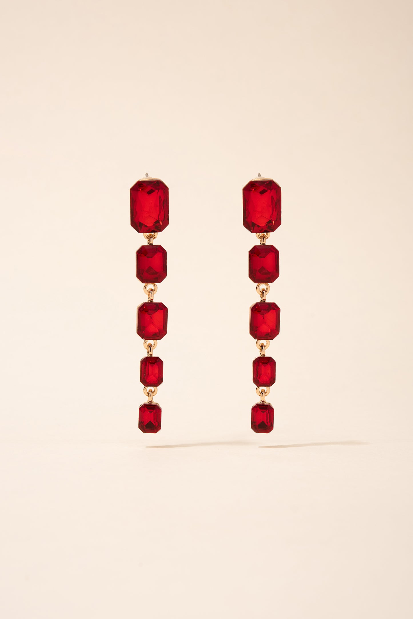 Skylar Rectangular 5-Tiered Drop Earrings - Red
