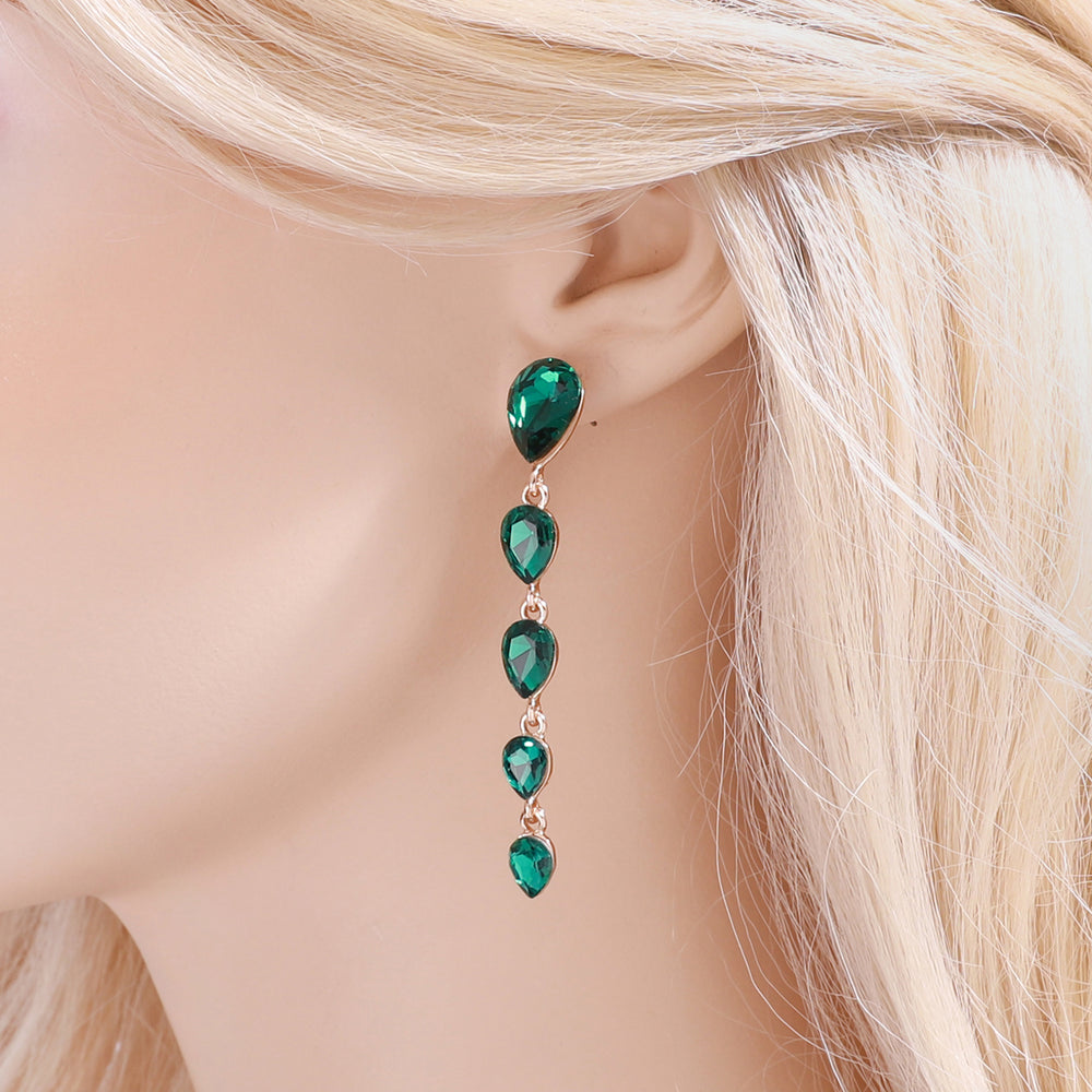 Isla Teardrop 5-Tiered Drop Earrings - Green