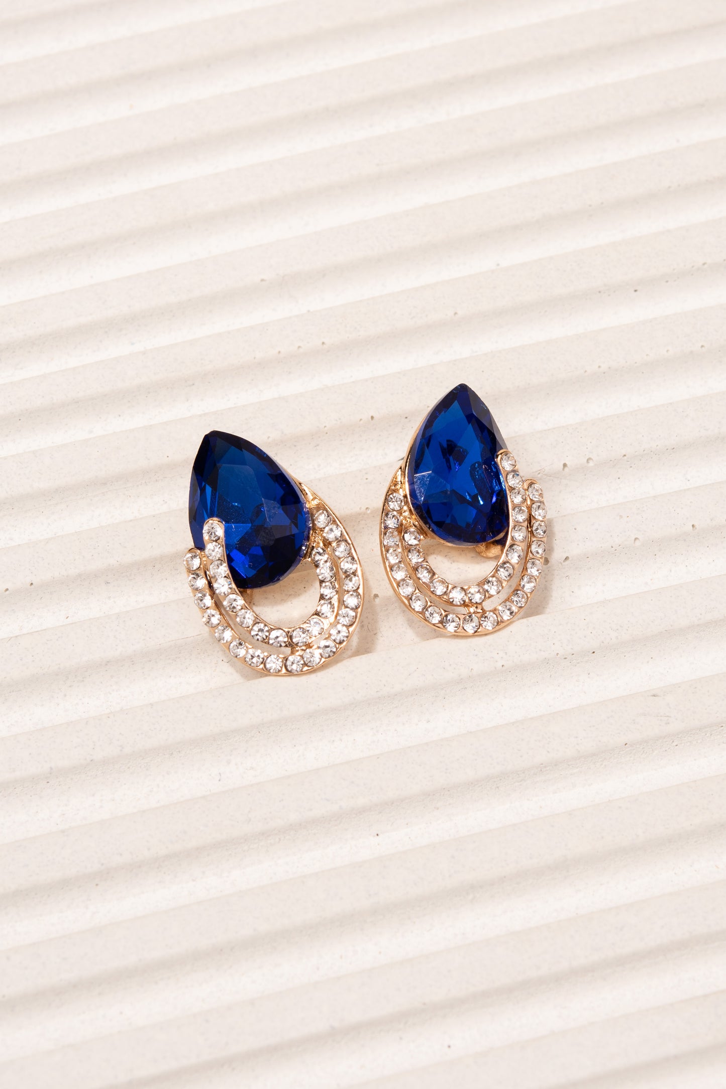 Aspen Rhinestone Embellished Post Stud Earrings - Royal Blue