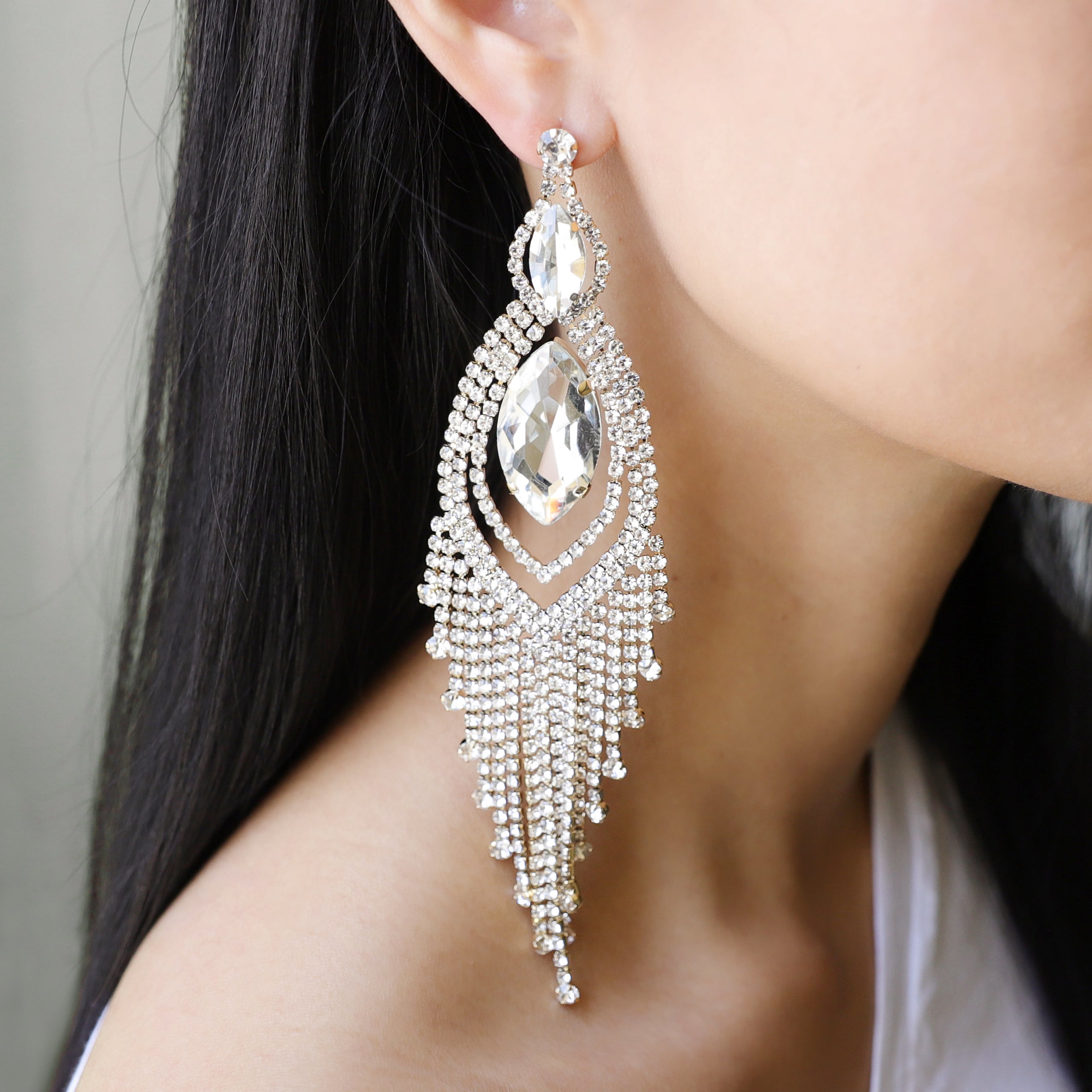 Ivanna Large Rhinestone Chandelier Post Earrings | Gold