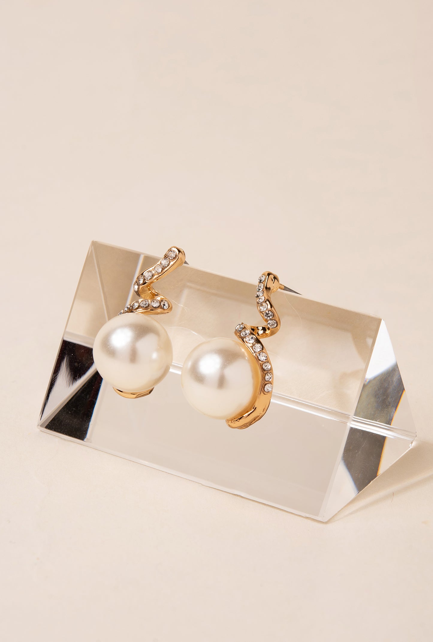 Rhinestone Swirl with Pearl Earrings - Gold