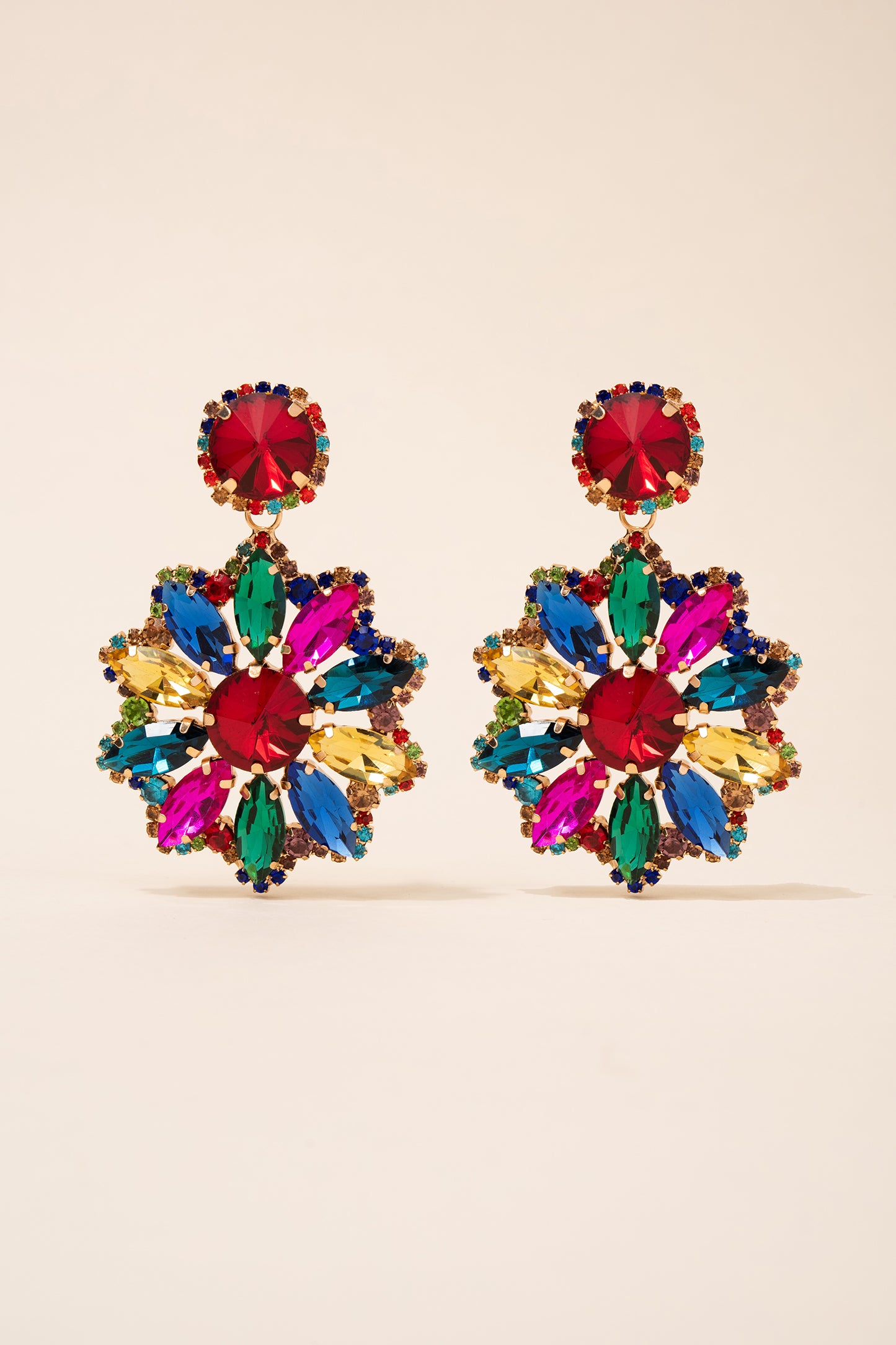 Renata Flower Stone Drop Earrings - Multi