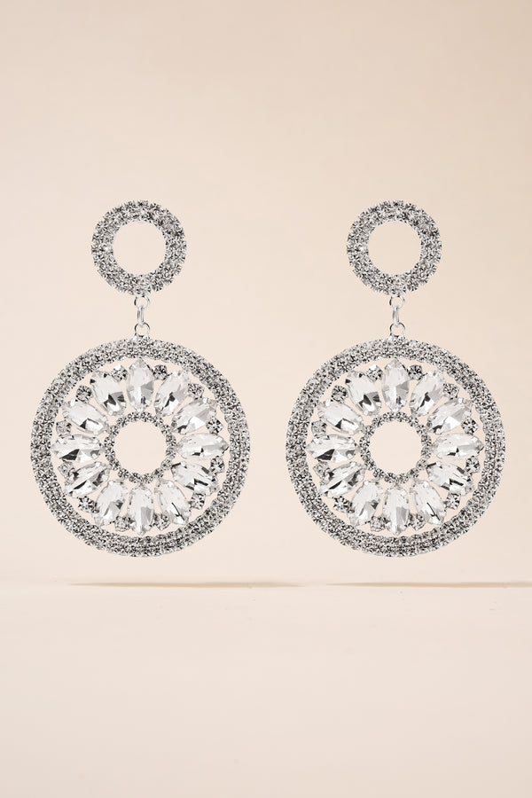 Estella Circle Drop Rhinestone Post Earrings - Silver
