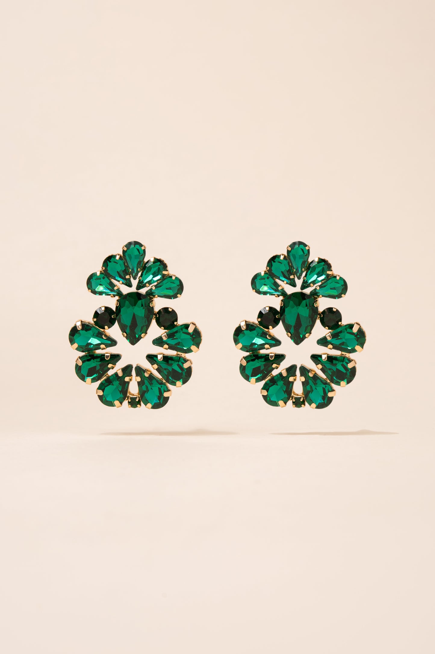 Valerie Floral Rhinestone Earrings - Green