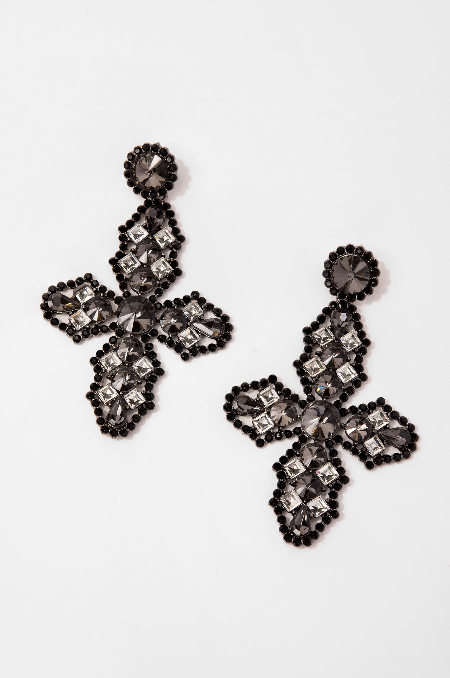 Lorraine Rhinestone Drop Earrings - Black