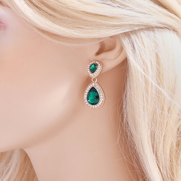 Soho 2-Tiered Rhinestone Teardrop Earrings - Green