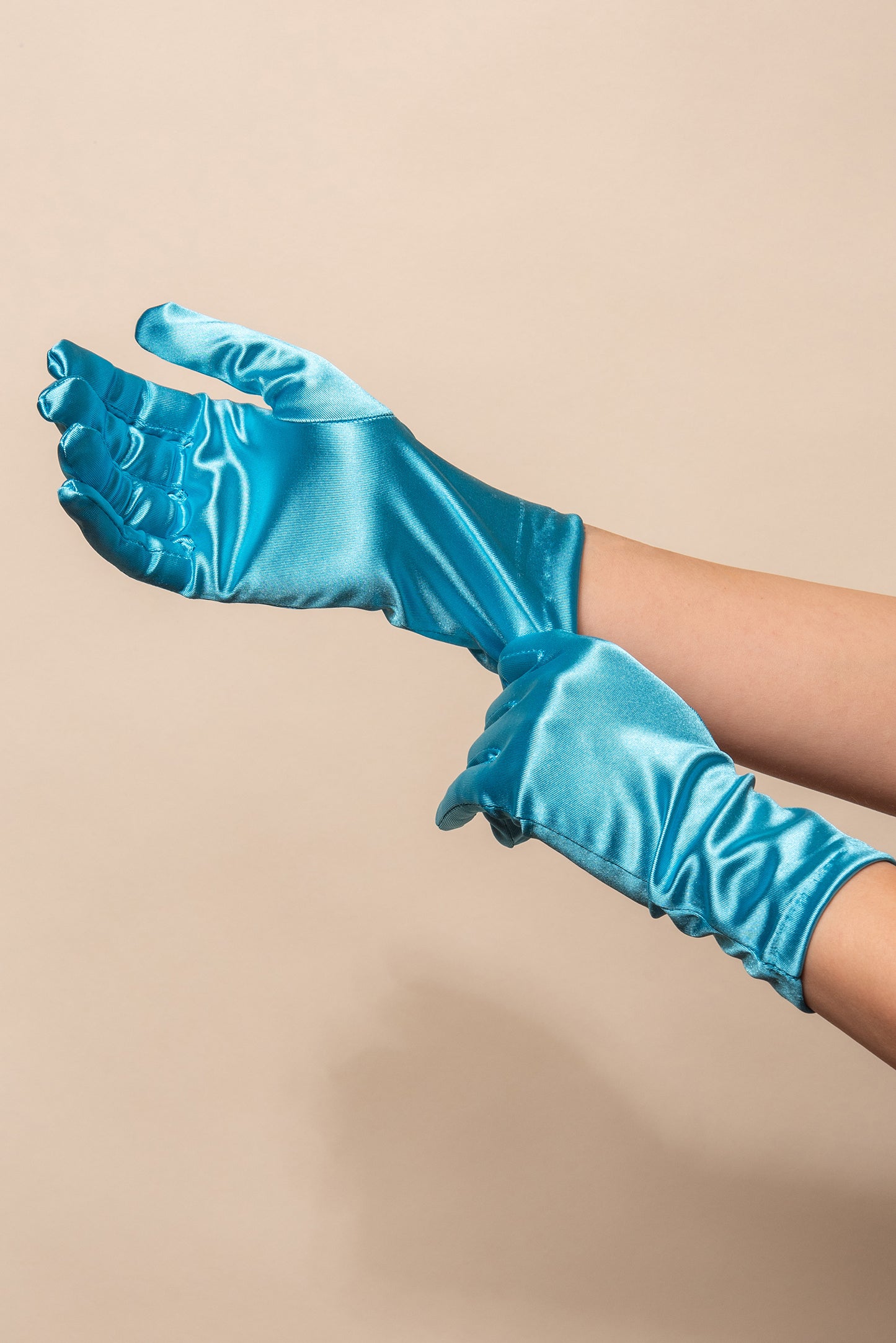 Sadie Wrist Length Satin Gloves - Aqua