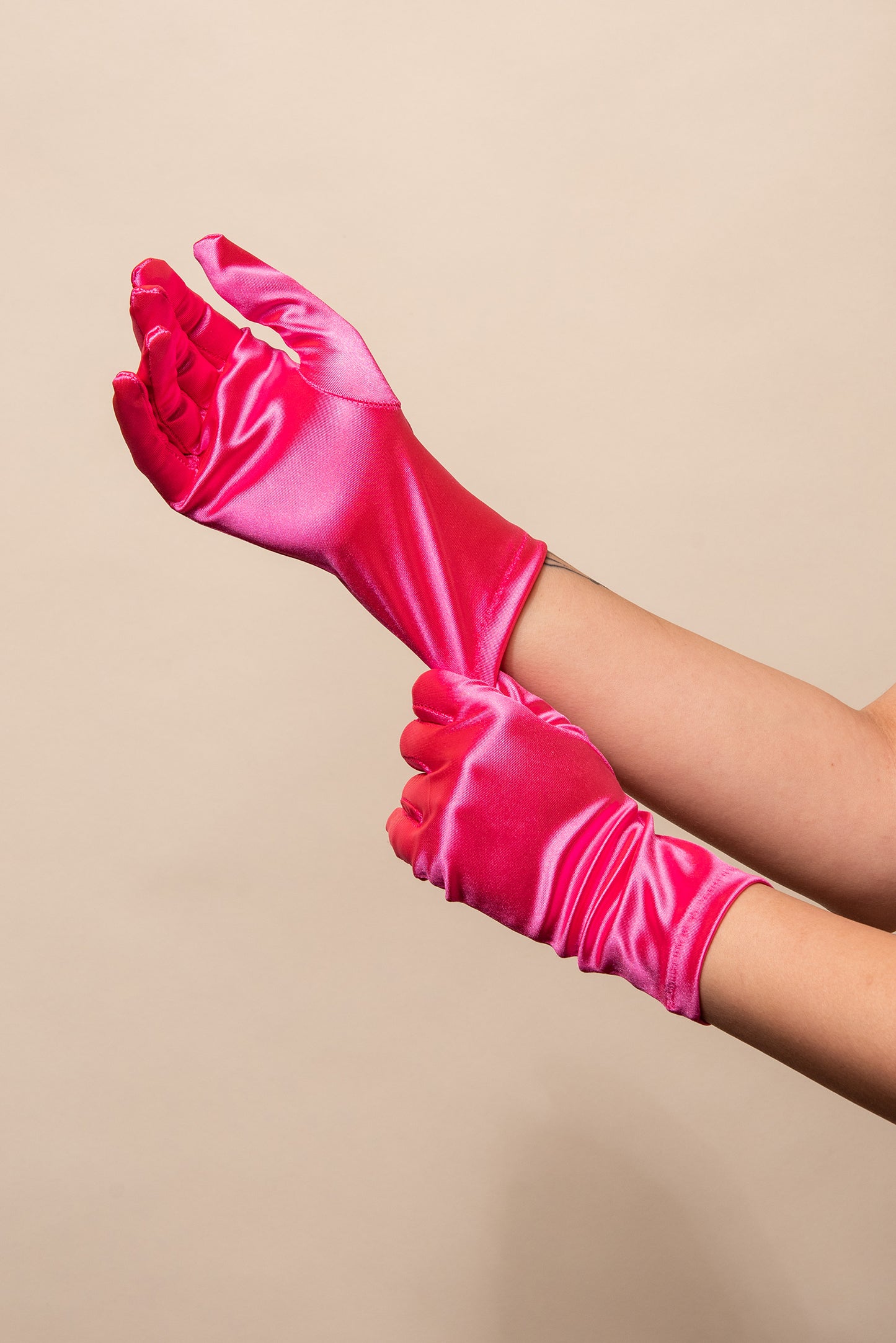 Sadie Wrist Length Satin Gloves - Fuchsia