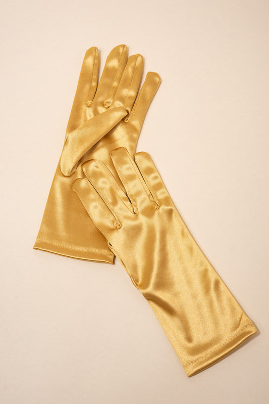 Sadie Wrist Length Satin Gloves - Gold