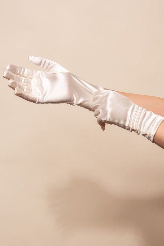 Sadie Wrist Length Satin Gloves - Ivory