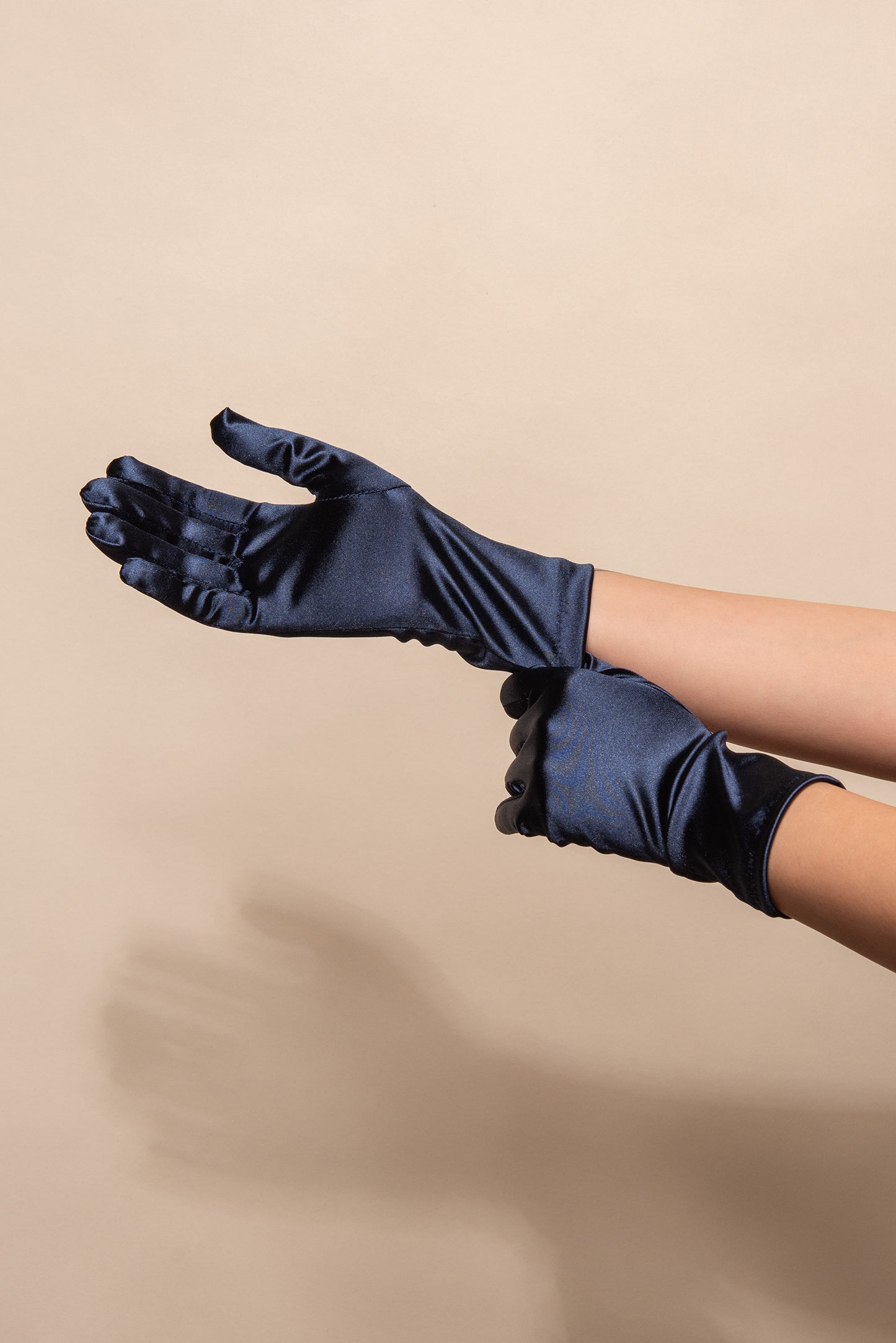 Sadie Wrist Length Satin Gloves - Navy