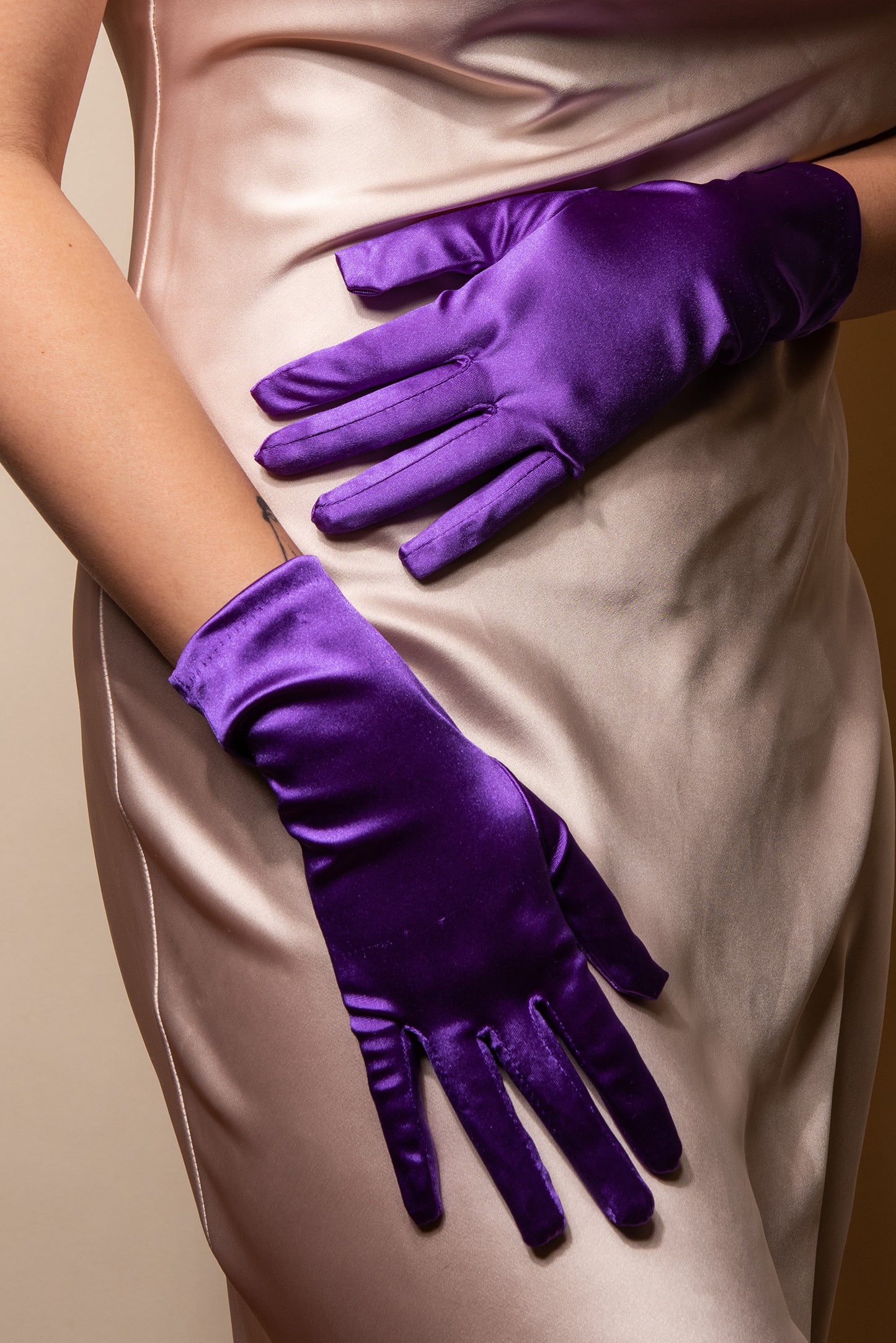 Sadie Wrist Length Satin Gloves - Purple