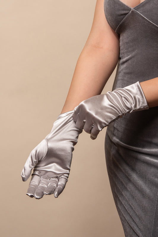 Sadie Wrist Length Satin Gloves - Silver