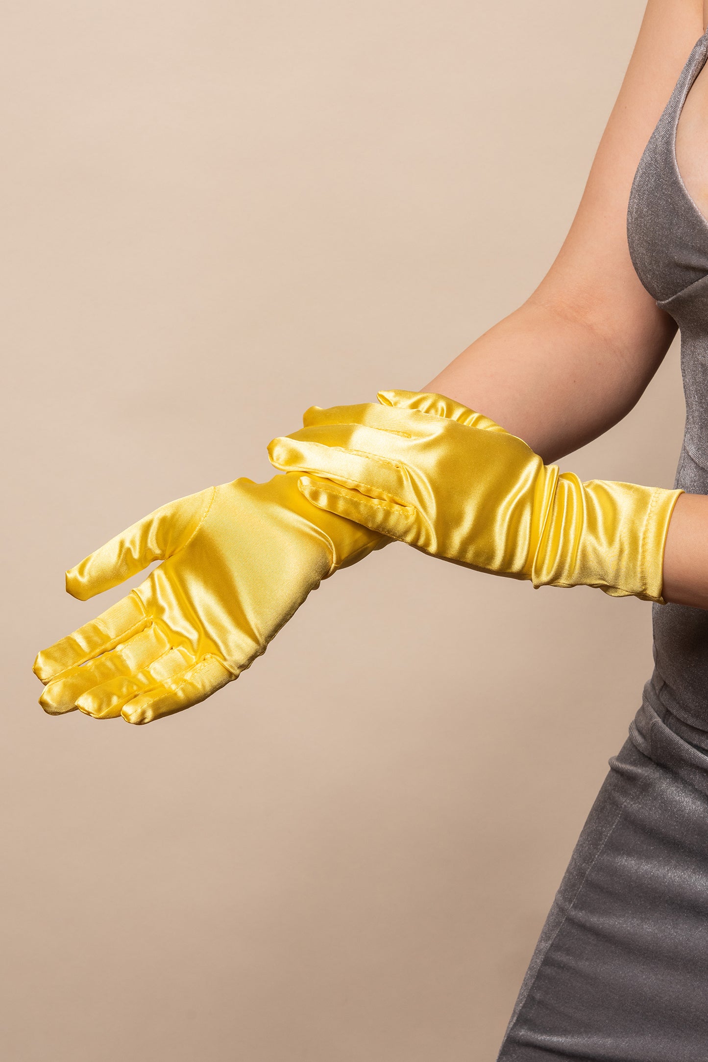 Sadie Wrist Length Satin Gloves - Yellow